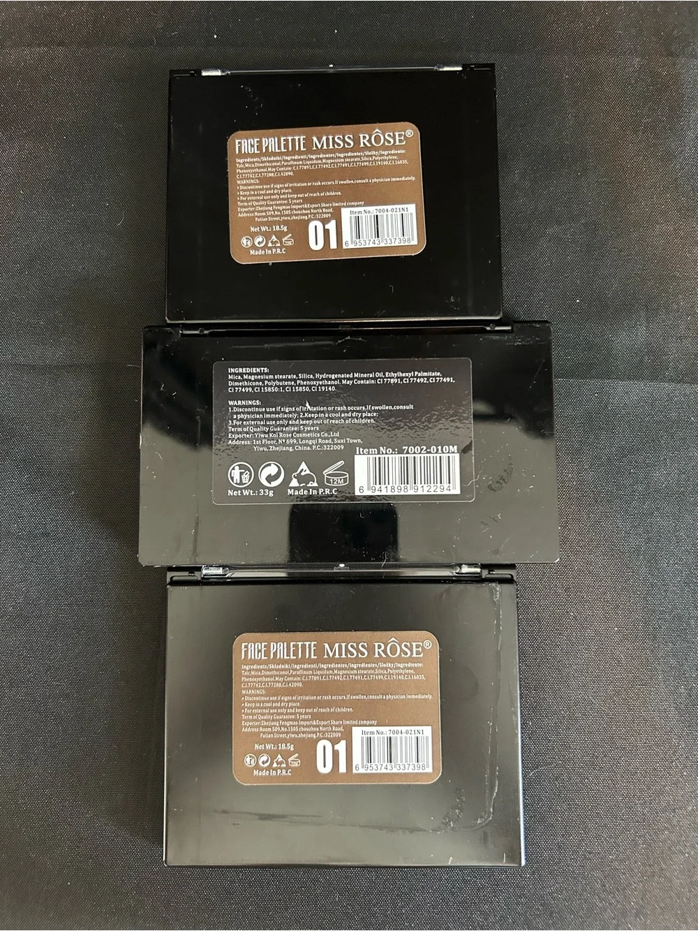 Set of 3 Miss Rose makeup palettes